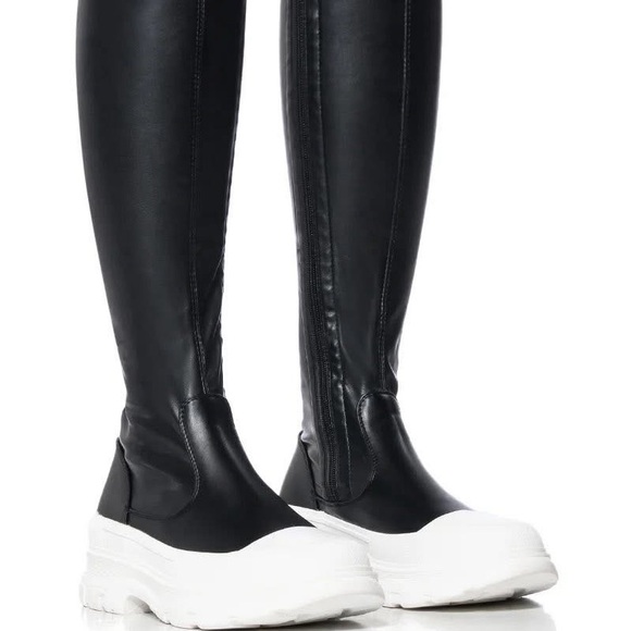 Sleek Black and White Over the Knee Boots - Picture 1 of 1